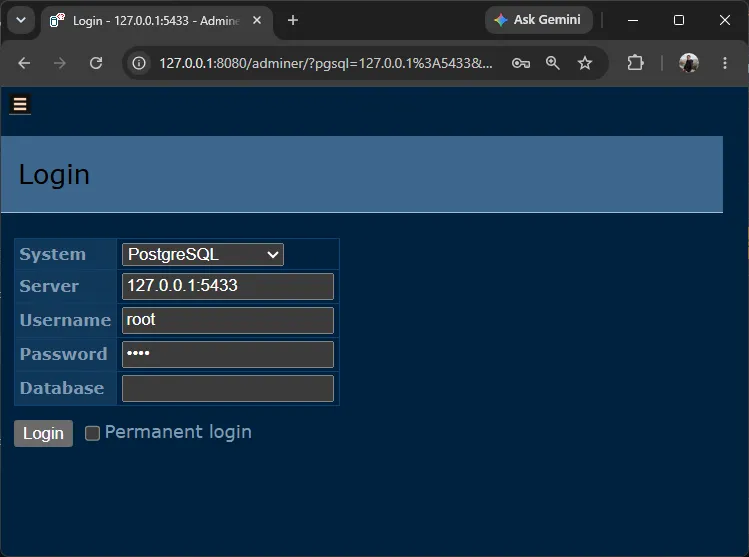 Adminer Login