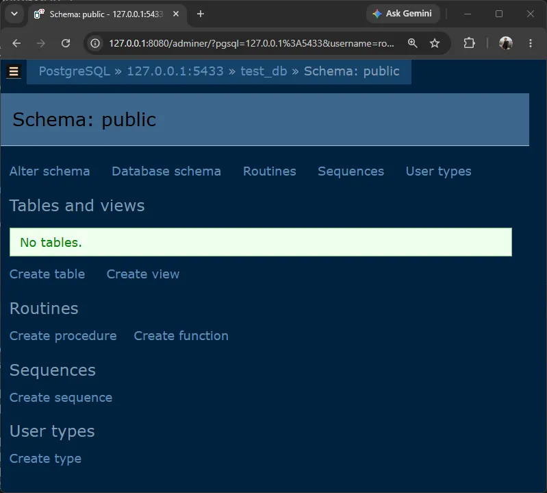 Adminer test_db