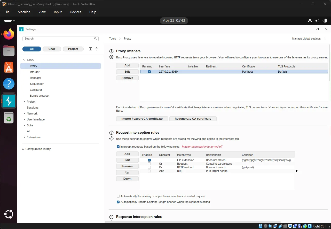 Burp Suite Proxy Settings
