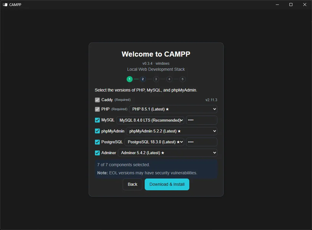 CAMPP Install Config - ติดตั้ง PostgreSQL และ Adminer