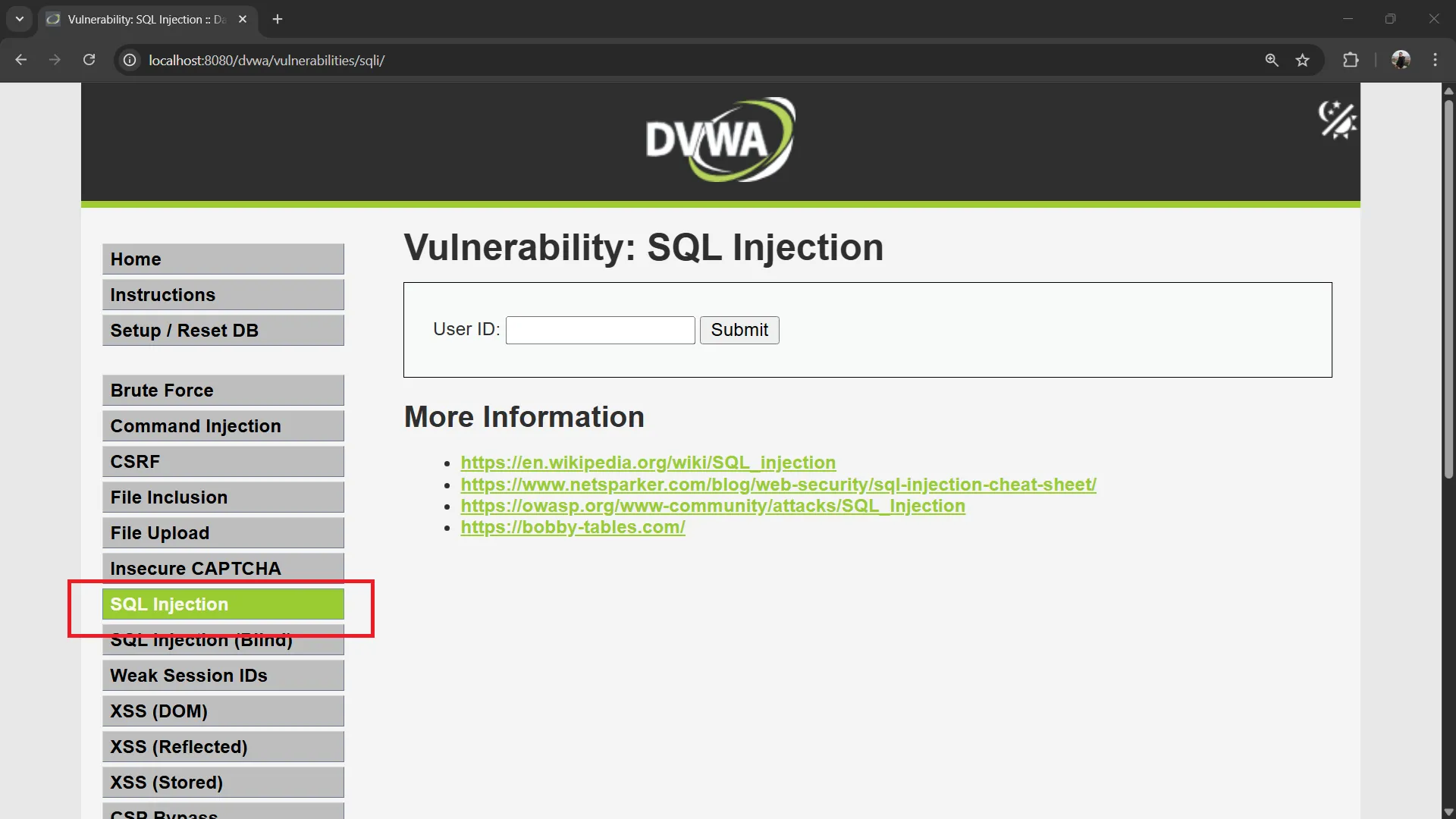 DVWA SQL Injection Page