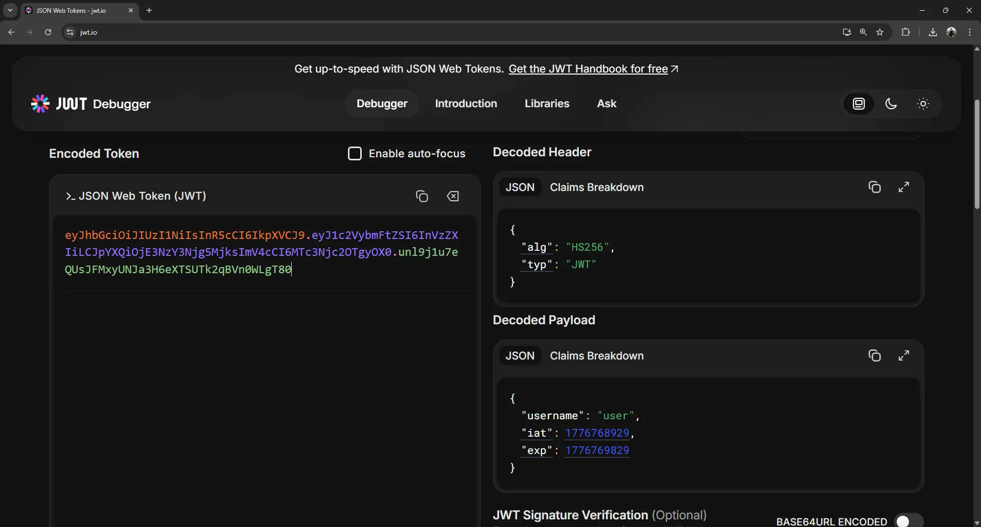 ดูข้อมูล JWT Token ที่ jwt.io