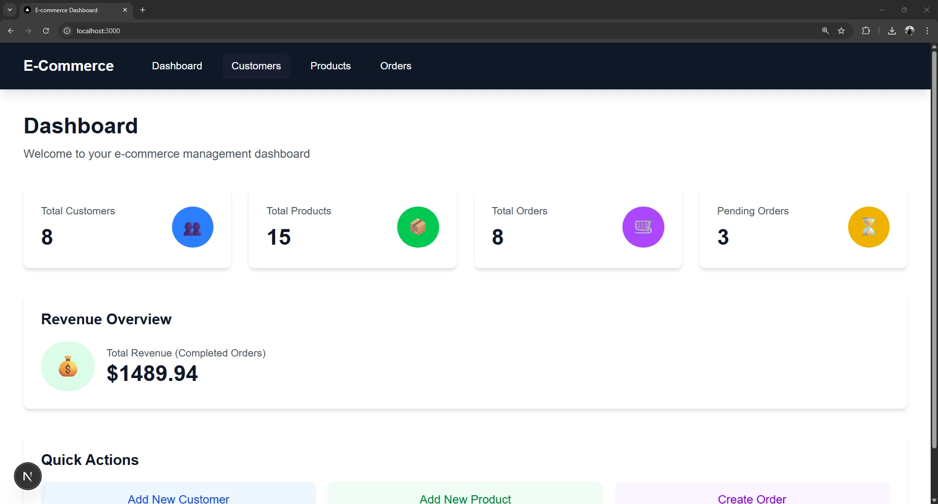 Next.js application running