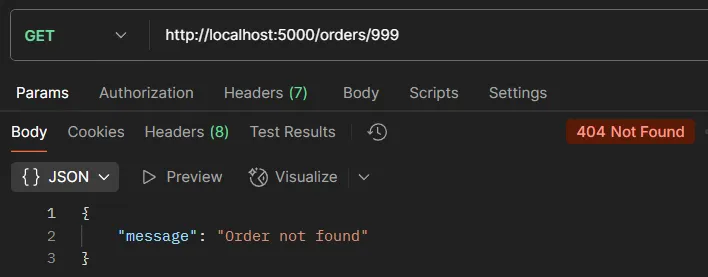 API testing example GET /orders/:id not found