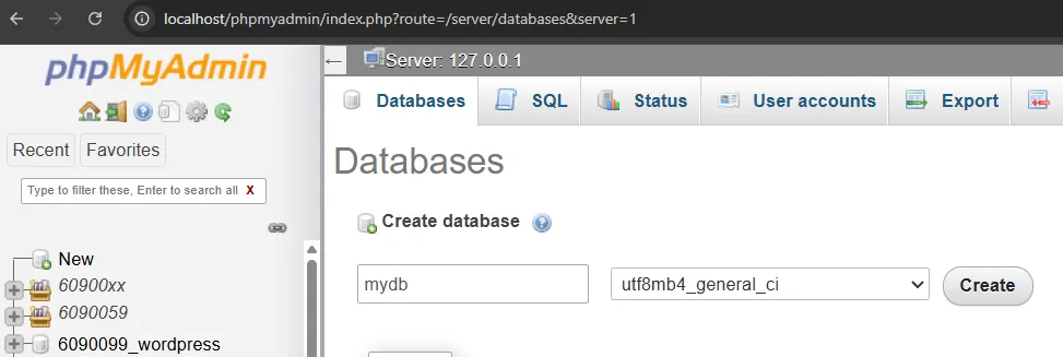 สร้างฐานข้อมูล mydb สร้างฐานข้อมูล mydb