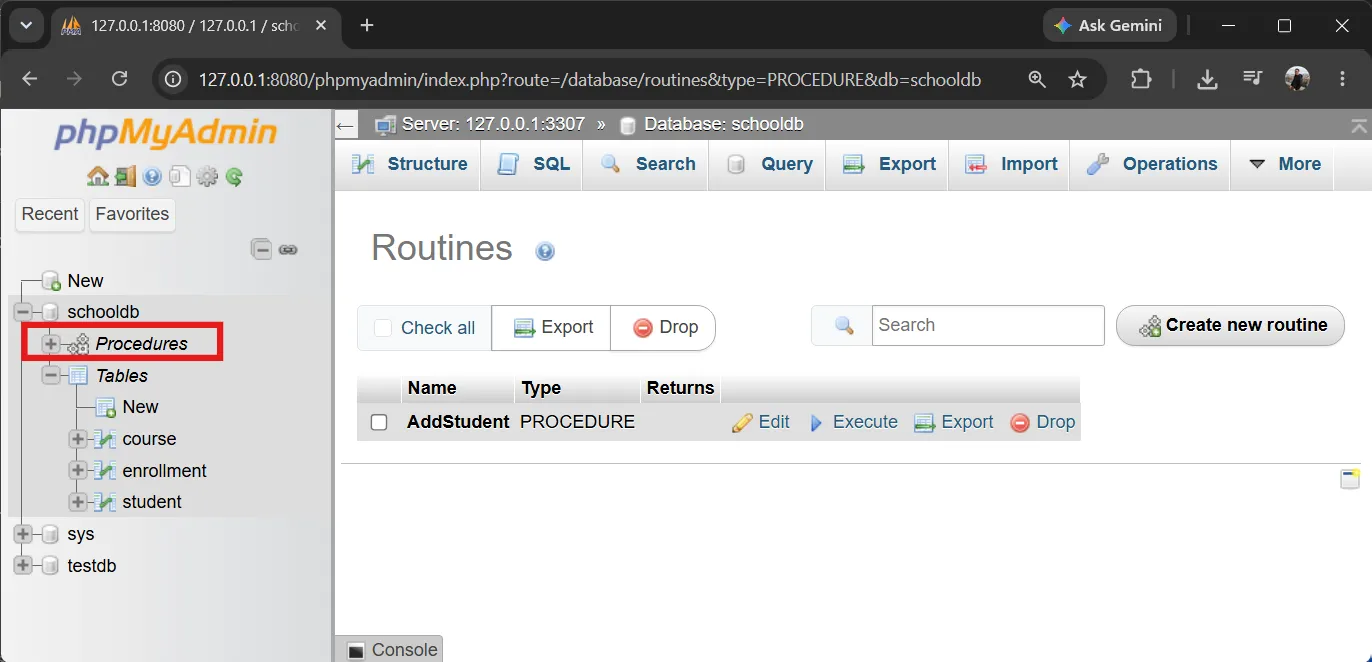 phpMyAdmin Procedures