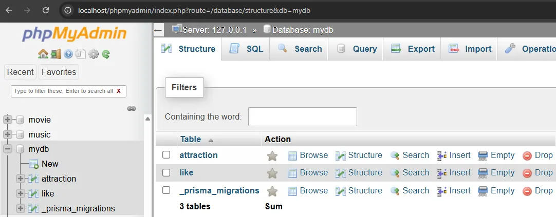 ตารางใน mydb ตารางใน mydb