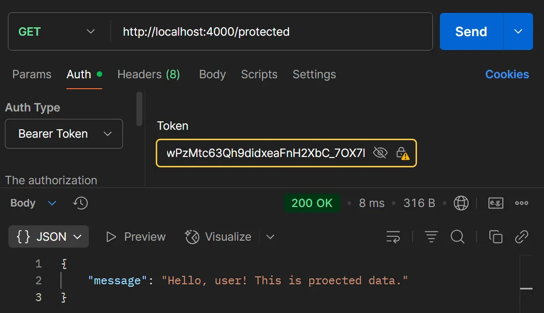 ตัวอย่างการทดสอบ /protected ด้วย POSTMAN ตัวอย่างการทดสอบ /protected ด้วย POSTMAN