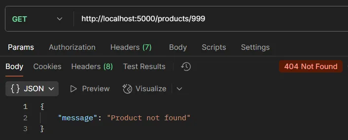 API testing example GET /products/:id not found