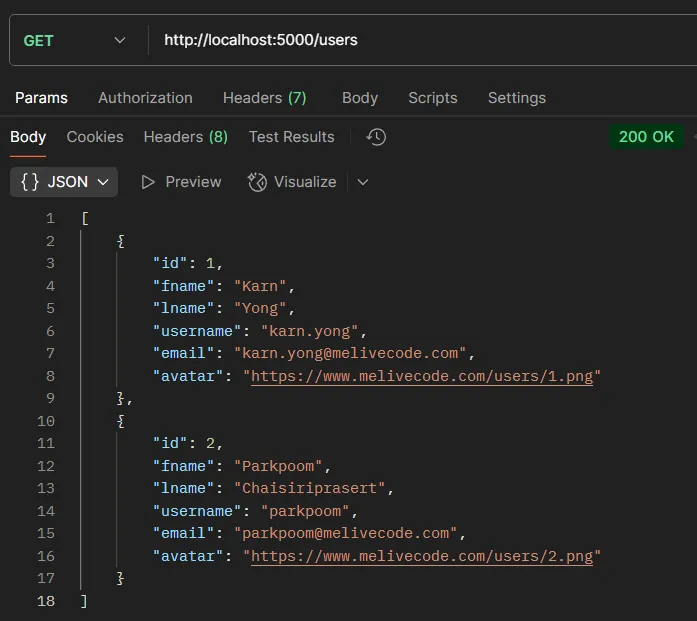 API testing example GET /users