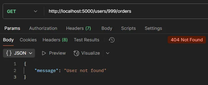 API testing example GET /users/:id/orders not found