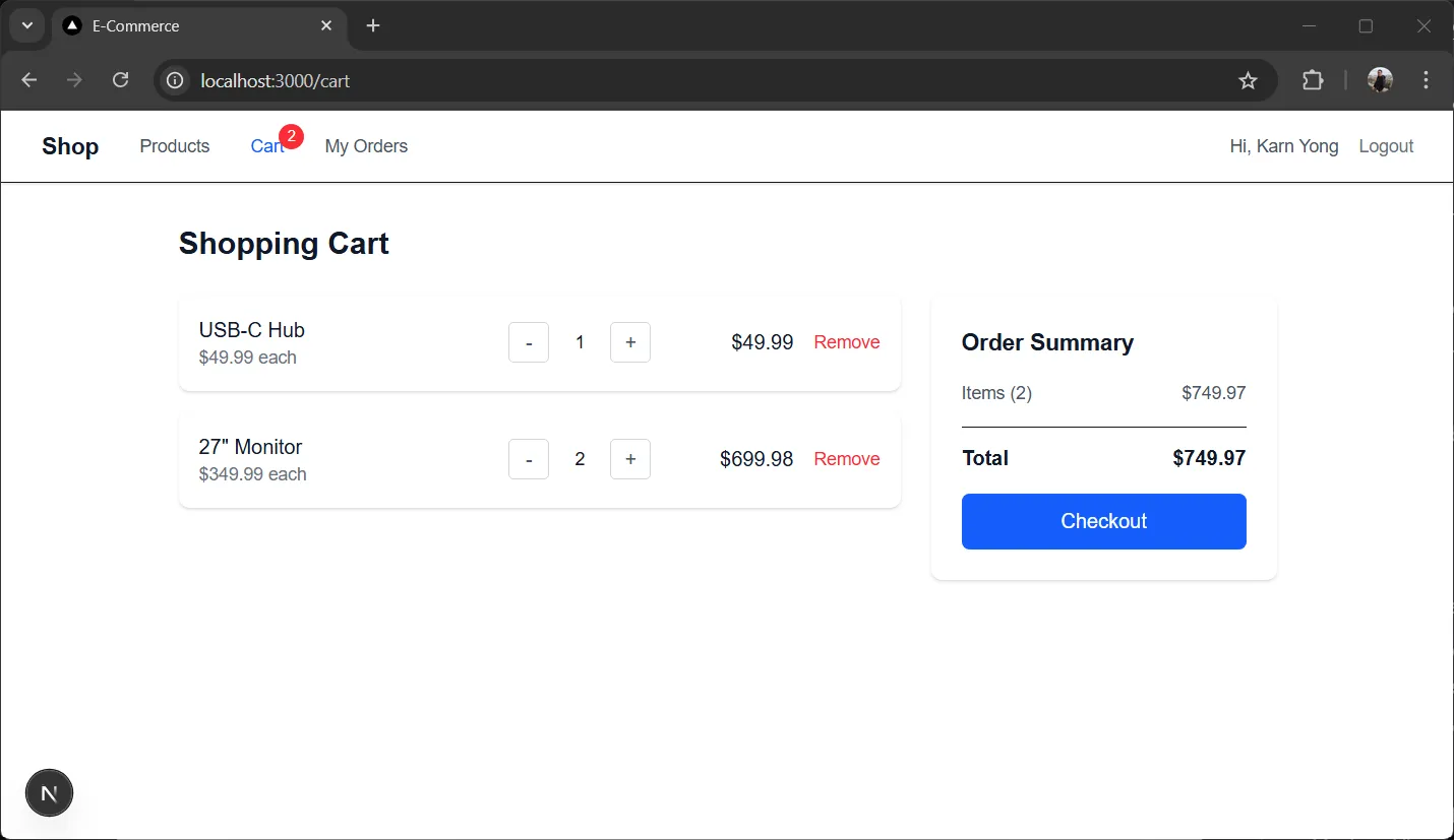 Storefront cart page Storefront cart page