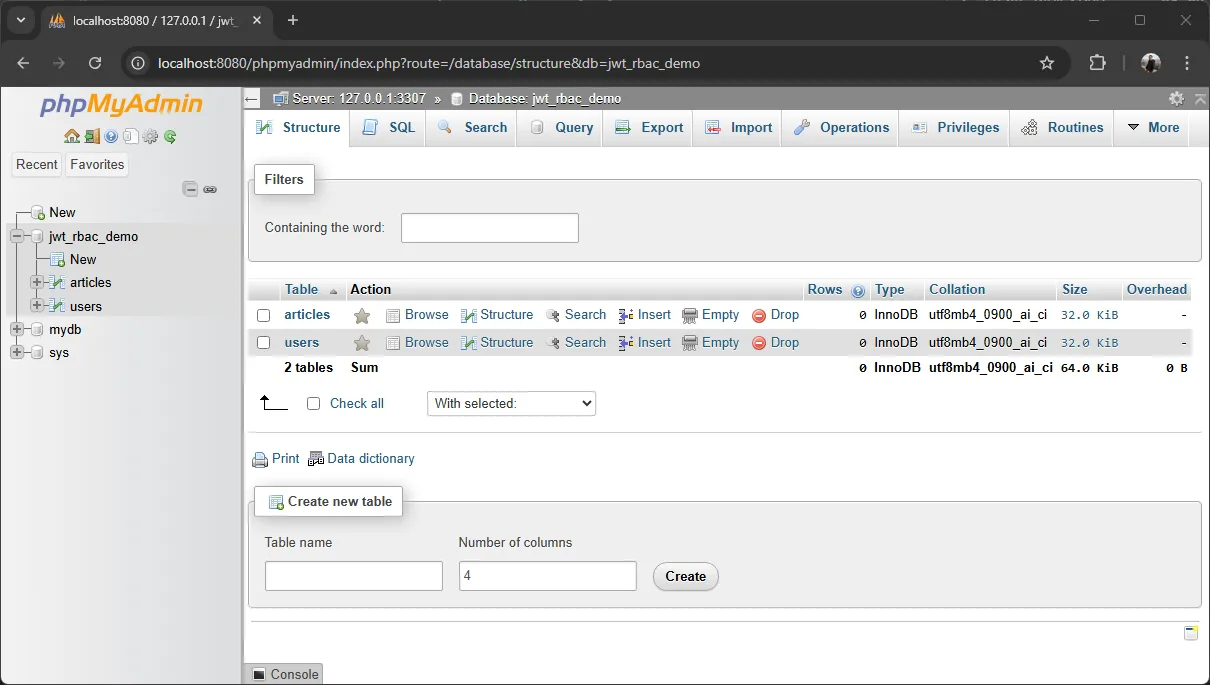 สร้างตารางใน phpMyAdmin สร้างตารางใน phpMyAdmin