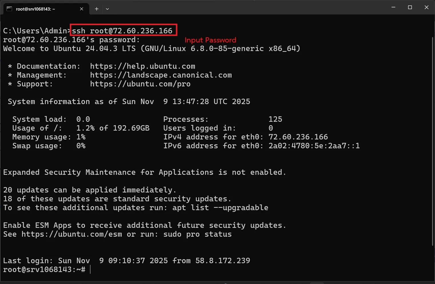 ตัวอย่างการเชื่อมต่อผ่าน SSH ตัวอย่างการเชื่อมต่อผ่าน SSH