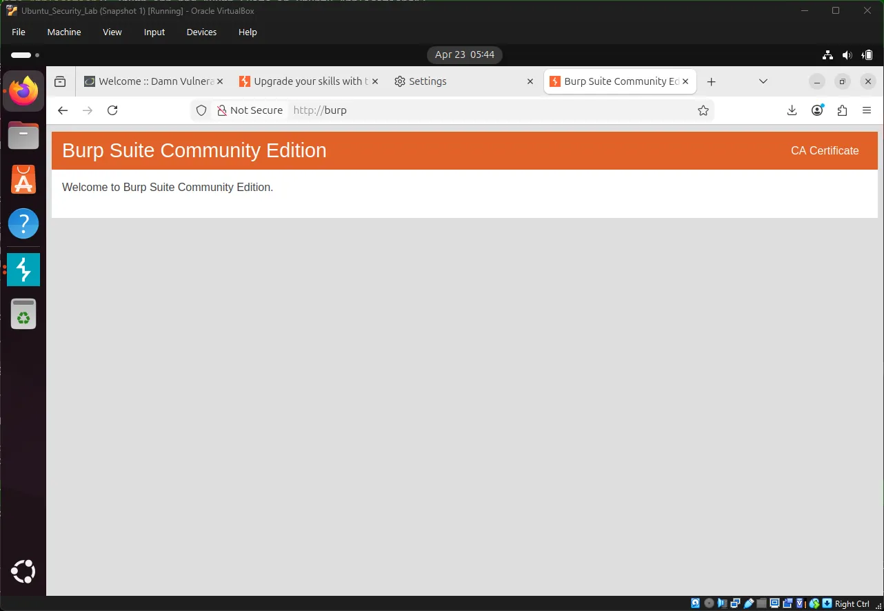 Burp Suite CA Certificate Download Page Burp CA Certificate Download