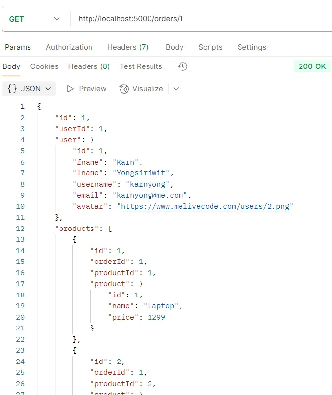 ตัวอย่างการทดสอบ API GET /orders/:id ตัวอย่างการทดสอบ API GET /orders/:id