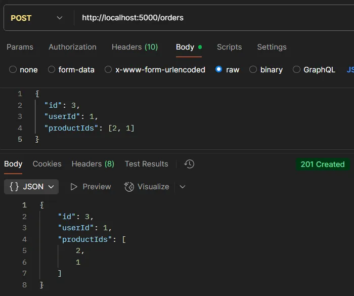 ตัวอย่างการทดสอบ API POST /orders ตัวอย่างการทดสอบ API POST /orders