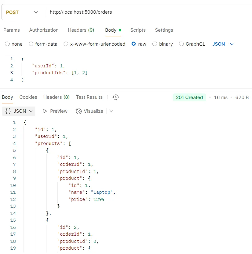 ตัวอย่างการทดสอบ API POST /orders ตัวอย่างการทดสอบ API POST /orders