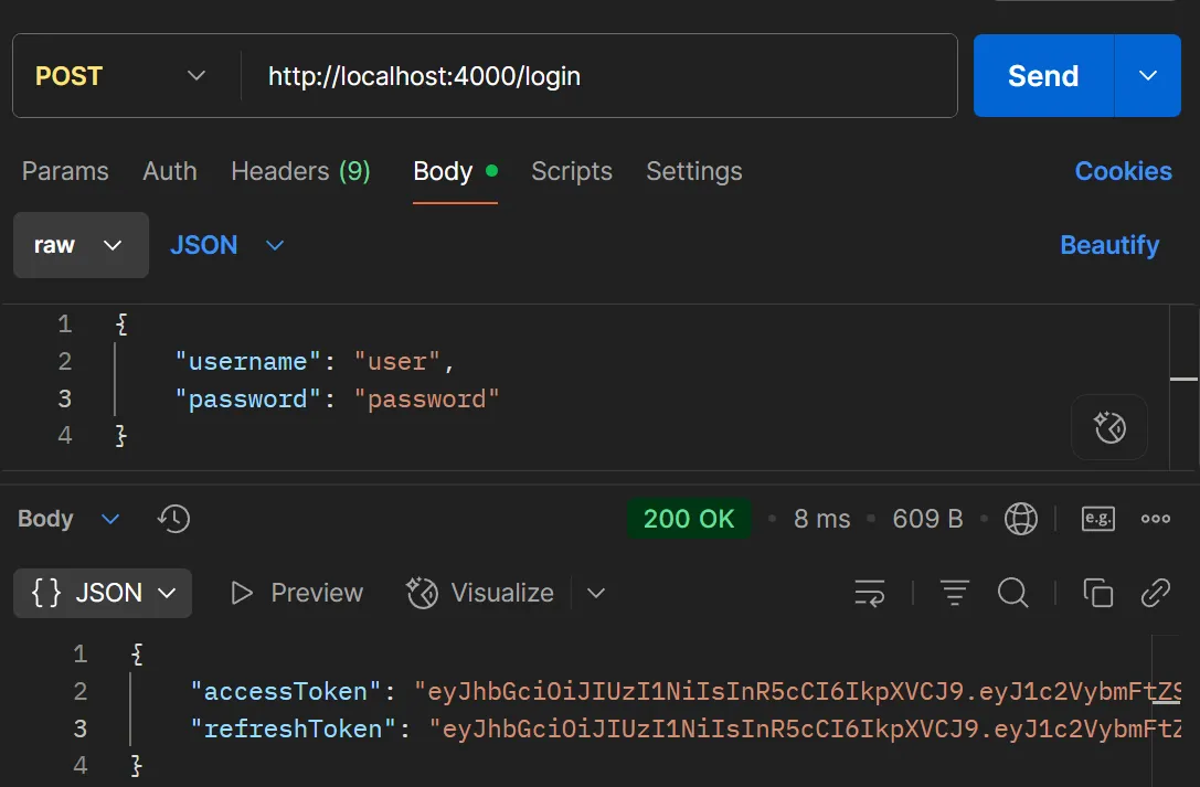 ตัวอย่างการทดสอบ /login ด้วย POSTMAN ตัวอย่างการทดสอบ /login ด้วย POSTMAN