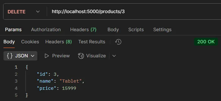 ตัวอย่างการทดสอบ API DELETE /products ตัวอย่างการทดสอบ API DELETE /products