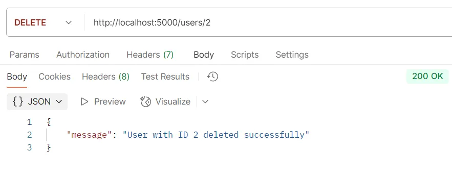 ตัวอย่างการทดสอบ API DELETE /users/:id ตัวอย่างการทดสอบ API DELETE /users/:id