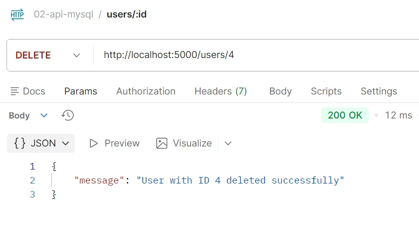 ตัวอย่างการทดสอบ API DELETE /users/:id ตัวอย่างการทดสอบ API DELETE /users/:id