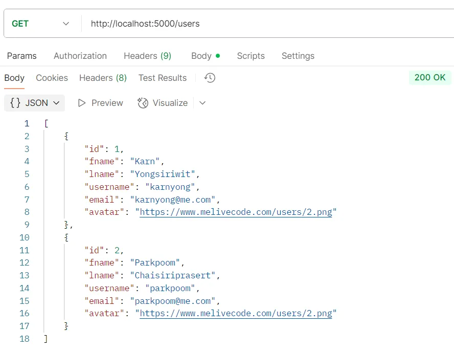 ตัวอย่างการทดสอบ API GET /users ตัวอย่างการทดสอบ API GET /users